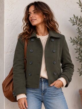 Double-Breasted Cotton Jacket Olive Green